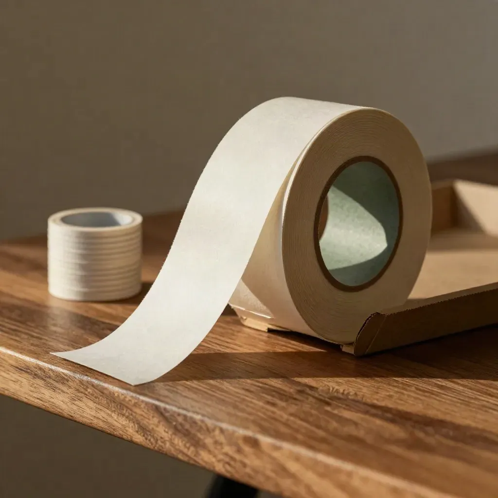 Blank pre-roll labels curl around paper tubes in a kraft tray with a muted green accent.
